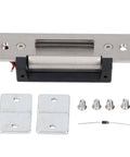 Heavy Duty 12V Electric Strike Lock Built Like A Tank For Ironclad Door Security And Plug And Play Access Control Installation Fits Standard Cylindrical Latch Sets And Entry Doors with stainless steel finish and mounting hardware.
