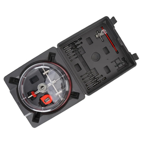 Top Notch Adjustable Hole Saw Cutter Set From 40Mm To 200Mm Abs Cover Included For Cutting Plywood And Cement Board DIY Home Projects, open case
