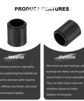 Ten Pack POM Sleeve Bearings 5mm ID X 7mm OD X 8mm Length Self Lubricating Oilless Black Bushings for Small Motors, DIY Projects, RC Cars, 3D Printer Parts, Hobby Machining, shown in front and angled views