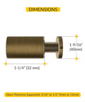 Solid Brass Glass Door Knob With Antique Brass Finish, Single Mount, Fits Three Sixteenths To One Half Inch Glass, Dimensions Shown