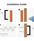 Installation guide for Square Cabinet Pulls 10 Pack 5 Inch Matte Black Cabinet Handles, showing measurement and drilling steps.