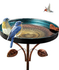 38 Inch Vintage Bird Bath With Five Prong Stake For Outdoor Gardens featuring butterflies and birds, metal yard decor