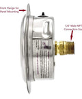 Panel-mount glycerin-filled pressure gauge, 2.5 in dial, 0-5000 psi, stainless steel case, brass internals, 1/4-in NPT.