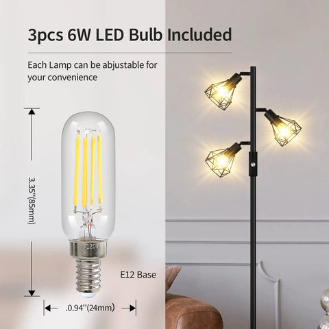 Industrial Floor Lamp With E26 Socket And Footswitch All Metal Standing Lamp For Living Room Bedroom And Office Rustic Vintage Farmhouse Style Eco Friendly LED Ready No Bulb Included in room setting