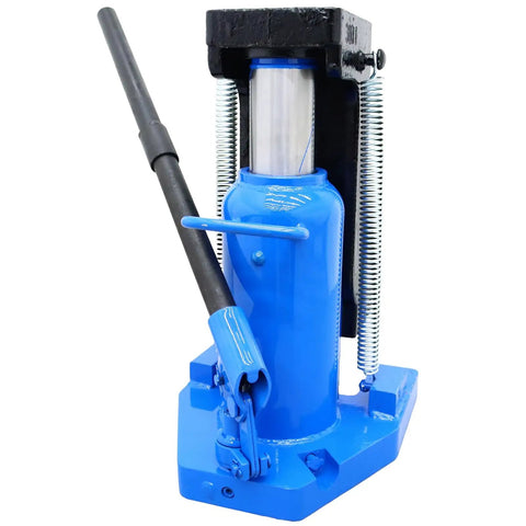 Heavy Duty Workhorse Air Hydraulic Toe Jack 15 To 30 Ton Lift Capacity garage ready, blue steel construction, lift mechanism visible.