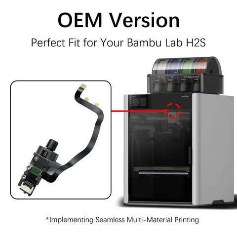 Plug And Play H2S Extruder Filament Sensor Replacement For 3D Printers Detects Filament Presence And Cutter Lever Position, Reliable Runout Sensor Part For H2S Extruder Assembly. OEM H2S extruder sensor with ribbon cable, shown installed in printer