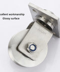 Heavy Duty V Groove Sliding Gate Rollers With Mounting Plate, 3 Inch 304 Stainless Steel track wheel with glossy surface.