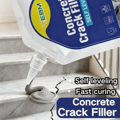 Tough-As-Nails Concrete Crack Filler With Base Seal, 30-Minute Fast-Track Cure For Forklift Traffic, pouring from a tub.