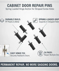 Spring Loaded Cabinet Hinge Repair Pins For Stripped Screw Holes Gold Plastic And Metal Anchor Kit 24 Pack Universal Fit For Standard Kitchen And Bathroom Hinges Quick Install, 24-pack black pins