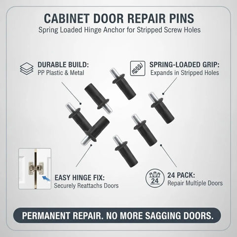 Spring Loaded Cabinet Hinge Repair Pins For Stripped Screw Holes Gold Plastic And Metal Anchor Kit 24 Pack Universal Fit For Standard Kitchen And Bathroom Hinges Quick Install, 24-pack black pins