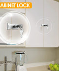 Three Inch Zinc Alloy Chrome Finish Cabinet Lock With Key installed on kitchen cabinet for kid-proof storage