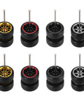 8 Piece 1/64 Scale Wheels And Tires Set With Real Riders Rims And Axles For RC Diecast Cars DIY Models, mixed finishes