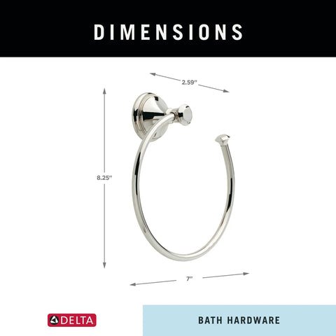 Dimensions of Hand Towel Holder Square Ring in Polished Nickel Wall Mounted for Kitchen and Bathroom Space Saving Towel Rack.
