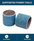 Hardcore 1X1 Inch Zirconia Spiral Sanding Bands Rotary Sander Attachment For Drill And Die Grinder Rust Removal Metal Wood Polish Knockout Finish 10 Pack 36 Grit, two sanding bands shown.