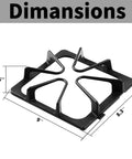Beefed Up Heavy Duty Cast Iron Burner Grates Replacement Set For Whirlpool Maytag Amana Kenmore Gas Stoves, showing dimensions.
