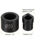 Conduit Punch and Die Set for Hydraulic Knockout Driver, 20mm Hole Cutter, 31mm lower die, 18mm and 25mm upper dies shown