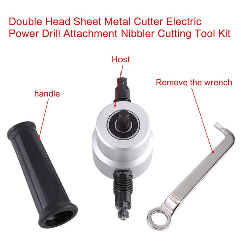HaloVerde Electric Power Drill Nibbler Tool With Double Head Sheet Metal Cutter And Adjustable Cutting Tools Kit parts with handle and wrench