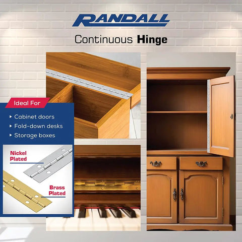 Heavy Duty Continuous Hinge Also Called Piano Hinge In Solid Brass Plated Steel With Mounting Screws Included Perfect For Cabinet Doors Lockers And Garage Shelves Built Tough Straight From America on wooden cabinet.