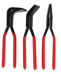 Pro Grade Hand Seamer Pliers With Interchangeable Straight 45 Degree And 90 Degree Jaws for sheet metal work, black and red design.
