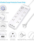 Power Strip Surge Protector With Eight Outlets And Three USB Ports For Fast Charging, 6ft Flat Plug Extension Cord