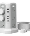 Surge Protector Power Strip Tower With PD18W USB C Port 10 Ft Extension Cord 12 AC Outlets 5 USB Charging Ports