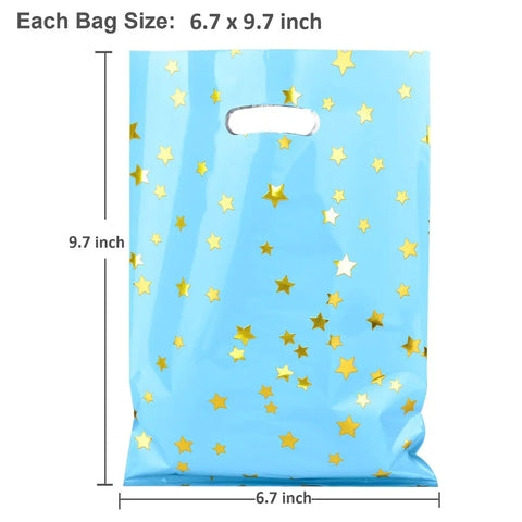 Blue bag with golden stars, 40 Pack Party Favor Bags Goodie Bags For Birthday Parties And More, 6.7 by 9.7 Inches, 8 color variety.