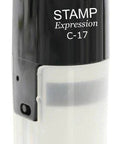 Self Inking Rubber Stamp With Straight Up Bold Black Ink And Badass Clear Clock Face Design, compact size for easy use.