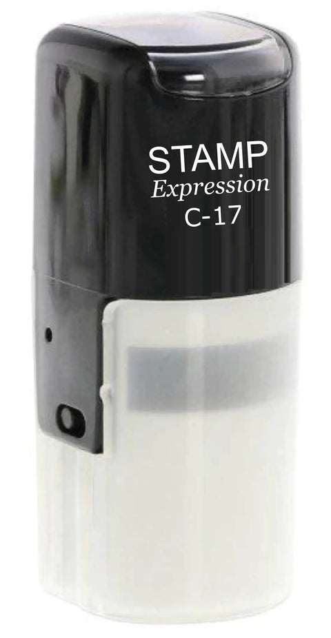 Self Inking Rubber Stamp With Straight Up Bold Black Ink And Badass Clear Clock Face Design, compact size for easy use.