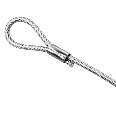 Close-up of looped end of Stage Lights Safety Cables Pack Of 10 Beefy Stainless Steel Cables For DJ Lights With Loops And Carabiners