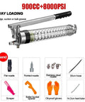 Workhorse Heavy Duty Lever Action Grease Gun With Three Way Loading 8000 PSI 900cc Capacity showing components