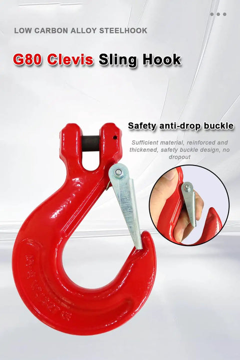 Workhorse Heavy Duty Chain Sling 6613 Lbs Capacity 5/16 Inch By 10 Ft Two Leg Adjustable Hoist Slings With Safety Hooks For Industrial Engine Lifts And Heavy Lifting Jobs. Red G80 clevis sling hook with safety latch