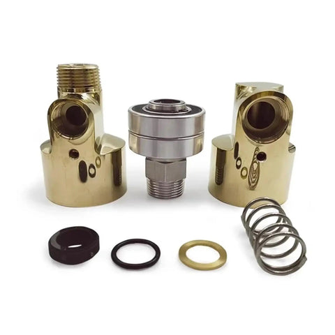 Right Threaded One Inch Cooling Water Copper Swivel Joint Rotary Union Connector For High Flow Piping, Built Like A Tank Heavy Duty Copper Rotating Joint For Hydraulics And Cooling Systems, Includes DN6 And DN8 Size Options. Copper rotary union with seals and springs for hydraulic cooling systems