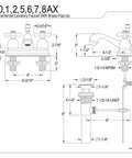 Technical drawing of Restoration Style 4-Inch Centerset Bathroom Faucet With Pop-Up Drain, Polished Nickel Finish, 4.5-Inch Reach.