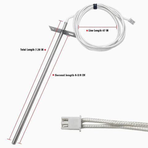 RTD Temperature Probe Replacement For Pellet Grills - Internal BBQ Thermometer Sensor For Wood Pellet Smokers, metal probe with wires.