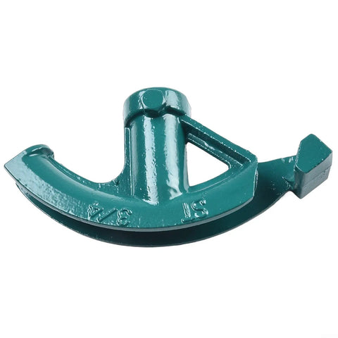 Heavy Duty Manual Pipe Bender Tool For Copper And Aluminum Tubing With Ergonomic Grip And Swap-Out Heads angled forming head, green metal construction.