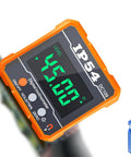 Digital Angle Gauge for ADAS Calibration, IP54 Rated Protractor Tool With 4 By 90 Degree Measuring Range, High Precision Angle Finder for Auto Shop, Easy Readout, Reliable Alignment and Sensor Calibration, orange digital inclinometer displayed at an angle