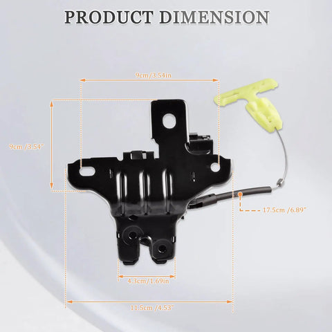 Diagram showing dimensions of Trunk Deck Lid Latch And Cable Replacement Fits 2015 2016 2017 2018 2019 Ford Mustang, 2013 2019 Ford Fusion, And 2013 2019 Lincoln MKZ, Tailgate Trunk Lock Actuator Replacement 937930 DS7Z5443200C FR3Z5443200A.