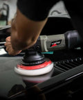 Using Hex-Logic Quantum Buffing Pad Sampler Kit Four Pad Set for Pro Polishing, Compounding, and Waxing on car hood.