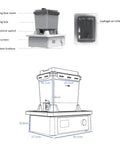 Dope Dual Bin Resin Washer For 3D Printers, side view showing touch screen, cleaning box, and operational controls.