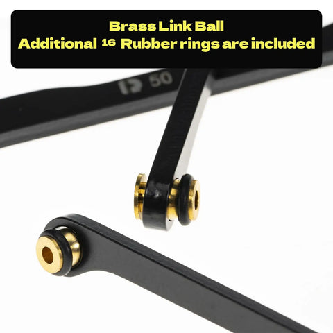 Beefy High Clearance Stainless Steel 4 Link Set For SCX24 C10 Bronco Wrangler JLU 4Runner Base Camp Axial One Twenty Four RC Crawler Upgrade Parts Eight Pieces Black brass link ball with rubber rings