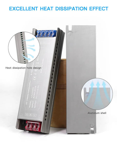 Dimmable LED Driver 100W Power Supply 85-277V AC to 12V DC Converter with aluminum shell and heat dissipation holes