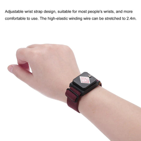 Person wearing Two Pack Anti Static Wrist Strap ESD Antistatic Bracelet With Adjustable Cord For Computer Electronics Repair.
