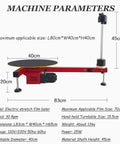Built Different Heavy Duty Electric Pallet Wrapping Machine Featuring Lightning Smooth Automatic And Manual Modes And A Beastly 30 Rpm Motor For Warehouse Shipping Operations side view with dimensions and parameters displayed.