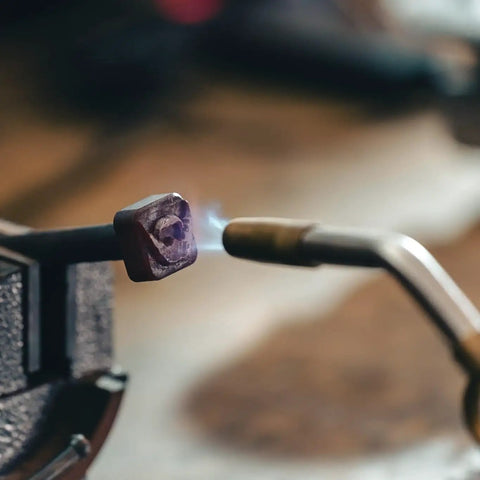 Trigger Start Butane Torch For Soldering And Welding, Instant On Off Ignition, Lock Button For Finger Free Use in action on metal