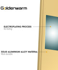 Image of Goldenwarm branding highlighting electoplating process and aluminum alloy material for durability on Five Pack Finger Edge Pulls For Gold Cabinet Hardware And Drawer Handles, Elegant Kitchen Tab Pulls, Six And A Quarter Inch Hole Centers, Easy Install With Included Screws, Durable Zinc Alloy Construction For Long Lasting Use.
