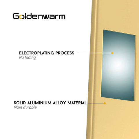 Image of Goldenwarm branding highlighting electoplating process and aluminum alloy material for durability on Five Pack Finger Edge Pulls For Gold Cabinet Hardware And Drawer Handles, Elegant Kitchen Tab Pulls, Six And A Quarter Inch Hole Centers, Easy Install With Included Screws, Durable Zinc Alloy Construction For Long Lasting Use.