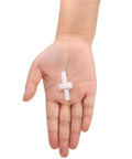Check valve, white PVDF plastic, 1/4 inch, one-way valve, held in hand.