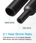 650 Piece Heat Shrink Tubing Kit 8 Sizes Assortment 2 to 1 Shrink Ratio Before and After Shrink Comparison Image