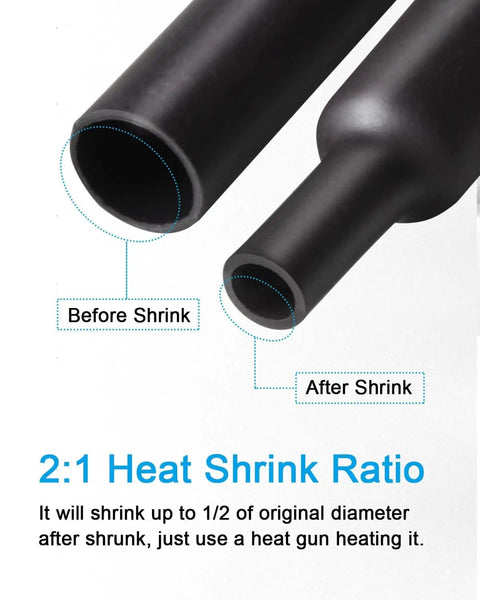 650 Piece Heat Shrink Tubing Kit 8 Sizes Assortment 2 to 1 Shrink Ratio Before and After Shrink Comparison Image