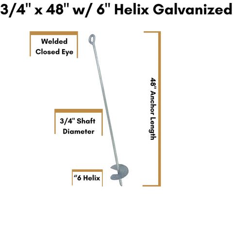 Heavy Duty 3 4 Inch By 48 Inch Galvanized Helix Screw Anchor With Six Inch Pitch Tough As Nails Ground Anchor And Earth Tie Down System For Backyard Fencing Tents And Canopy Projects